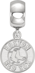 Sterling Silver Rhodium-plated MLB LogoArt Boston Red Sox Small Dangle Bead