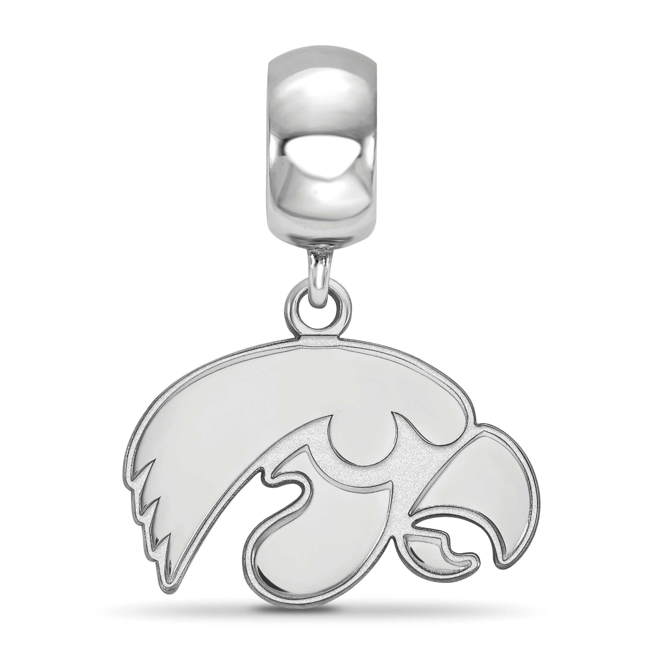 Sterling Silver Rhodium-plated LogoArt University of Iowa Hawk Small Dangle Bead Charm