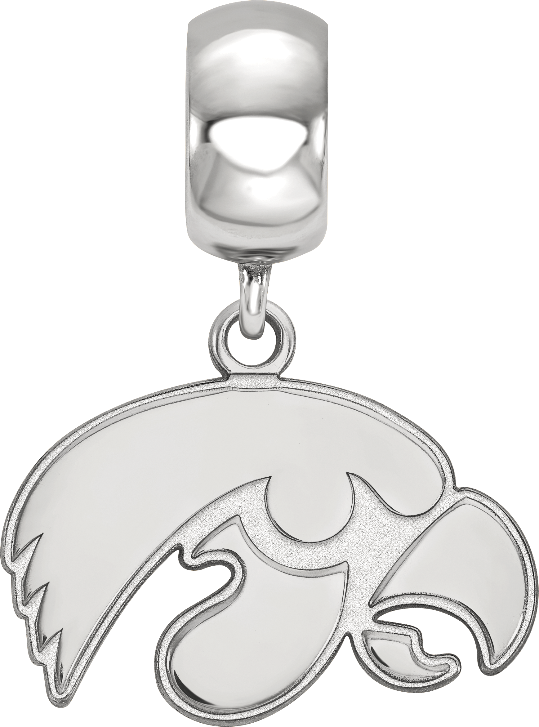 Sterling Silver Rhodium-plated LogoArt University of Iowa Hawk Small Dangle Bead Charm