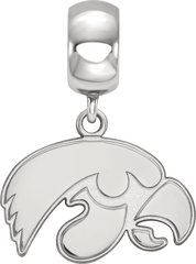 Sterling Silver Rhodium-plated LogoArt University of Iowa Hawk Small Dangle Bead Charm