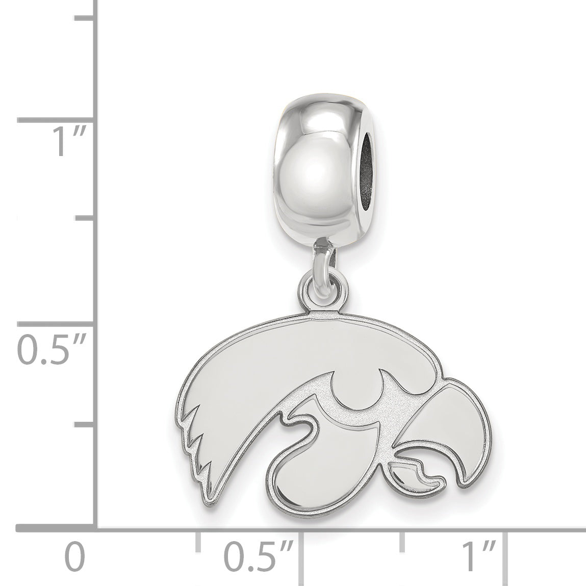 Sterling Silver Rhodium-plated LogoArt University of Iowa Hawk Small Dangle Bead Charm