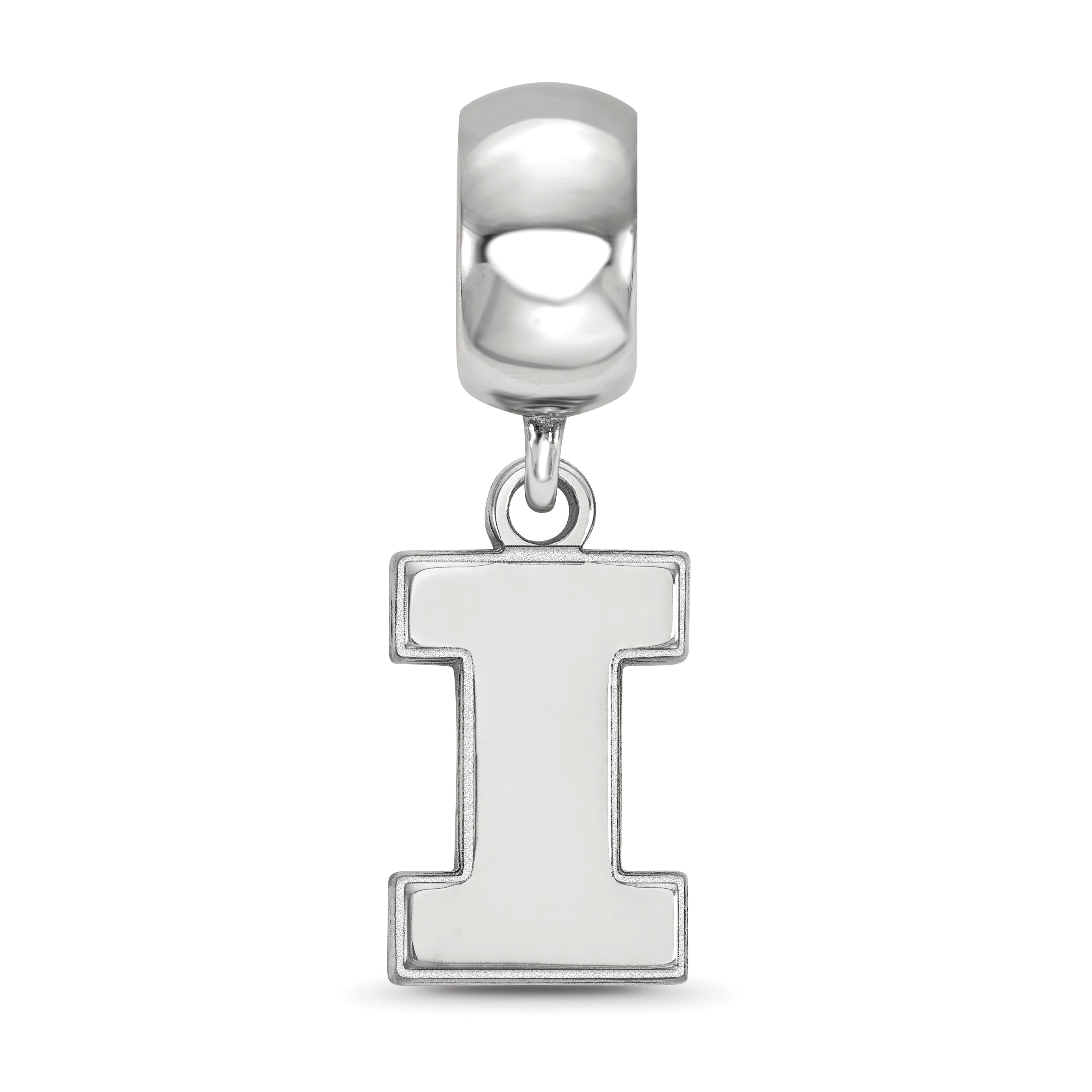 Sterling Silver Rhodium-plated LogoArt University of Illinois Letter I Small Dangle Bead Charm