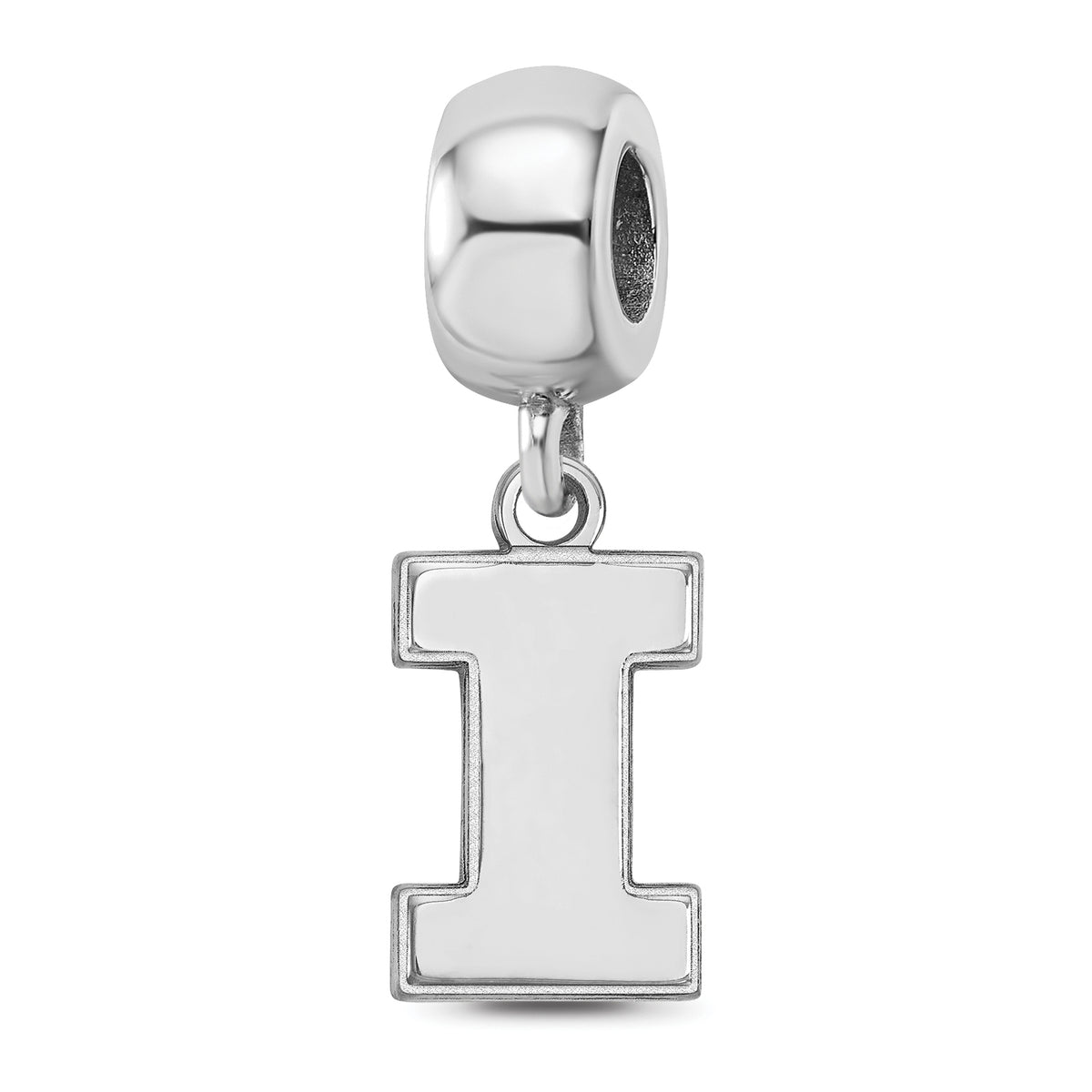 Sterling Silver Rhodium-plated LogoArt University of Illinois Letter I Small Dangle Bead Charm