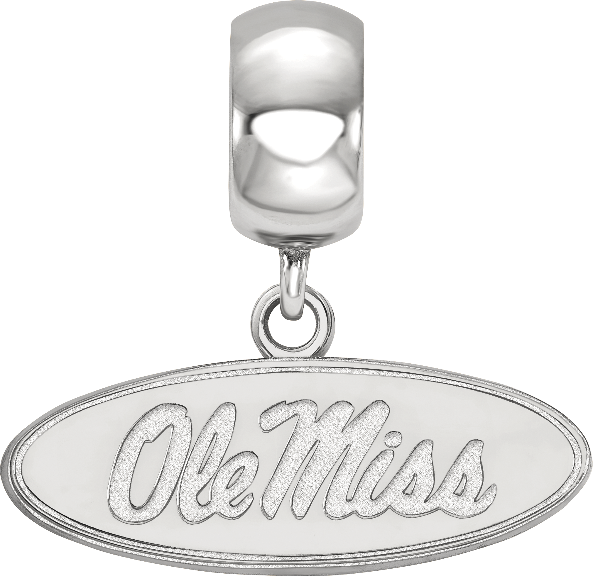 Sterling Silver Rhodium-plated LogoArt University of Mississippi Ole Miss Small Oval Dangle Bead Charm