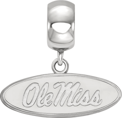 Sterling Silver Rhodium-plated LogoArt University of Mississippi Ole Miss Small Oval Dangle Bead Charm