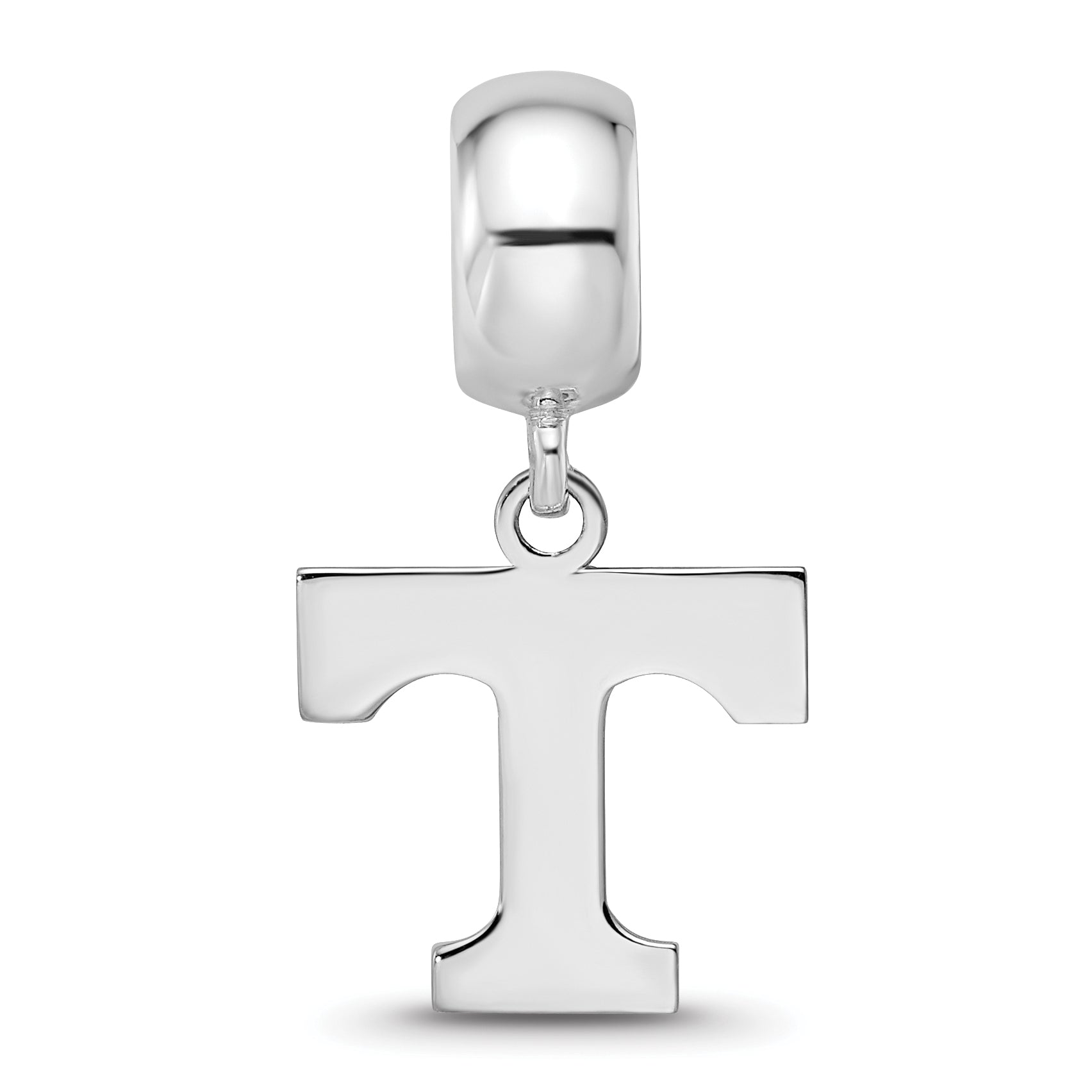 Sterling Silver Rhodium-plated LogoArt University of Tennessee Letter T Small Dangle Bead Charm