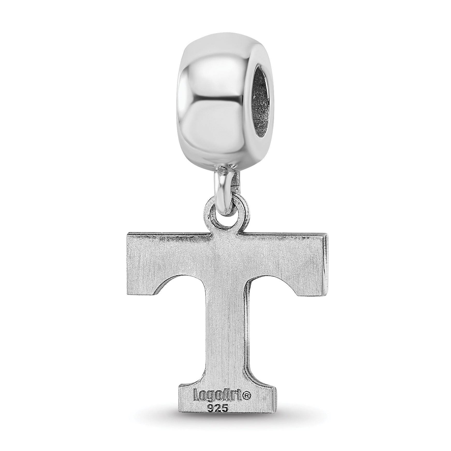 Sterling Silver Rhodium-plated LogoArt University of Tennessee Letter T Small Dangle Bead Charm