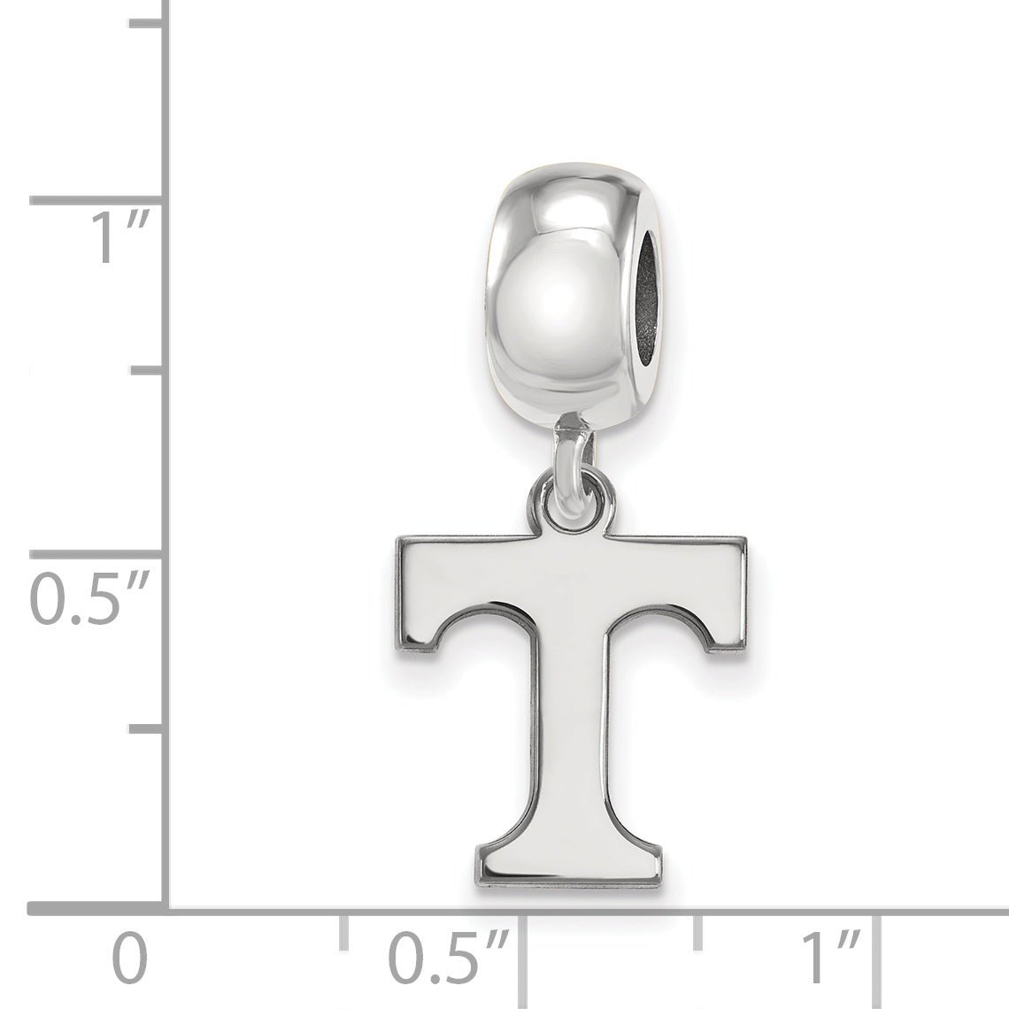 Sterling Silver Rhodium-plated LogoArt University of Tennessee Letter T Small Dangle Bead Charm