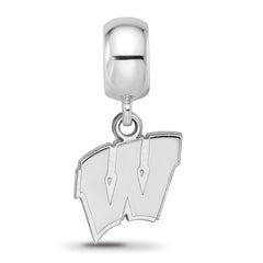 Sterling Silver Rhodium-plated LogoArt University of Wisconsin Letter W Small Dangle Bead Charm