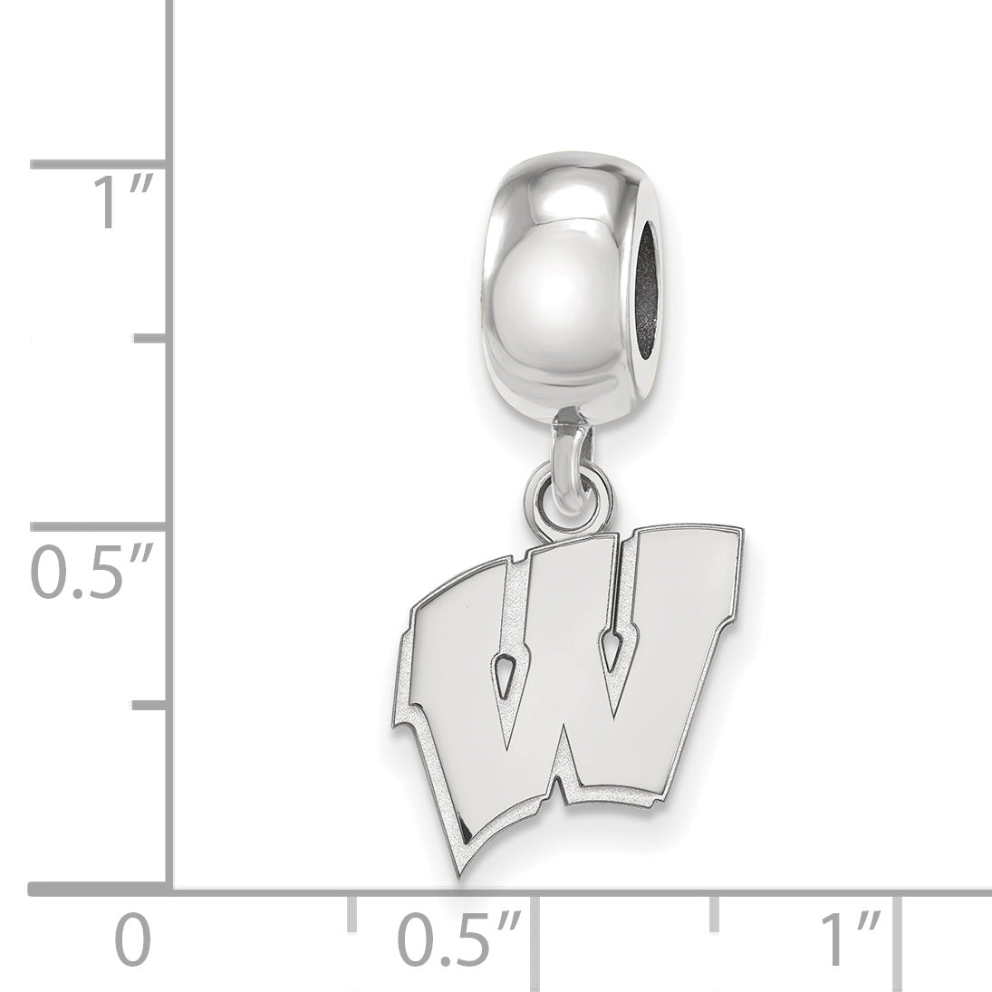 Sterling Silver Rhodium-plated LogoArt University of Wisconsin Letter W Small Dangle Bead Charm