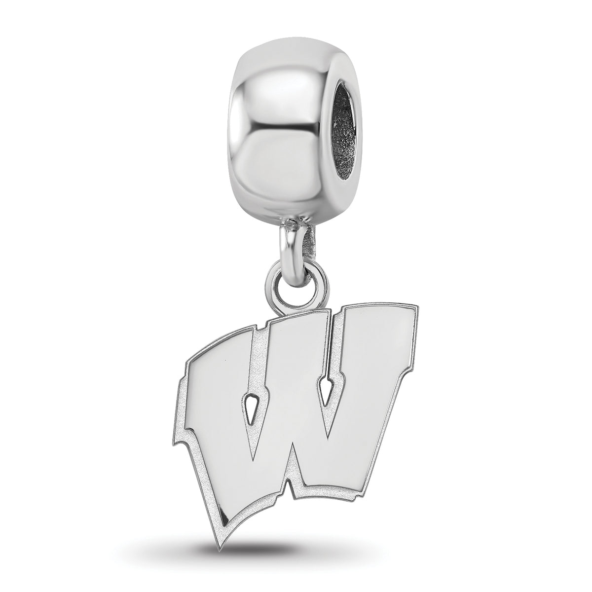 Sterling Silver Rhodium-plated LogoArt University of Wisconsin Letter W Small Dangle Bead Charm