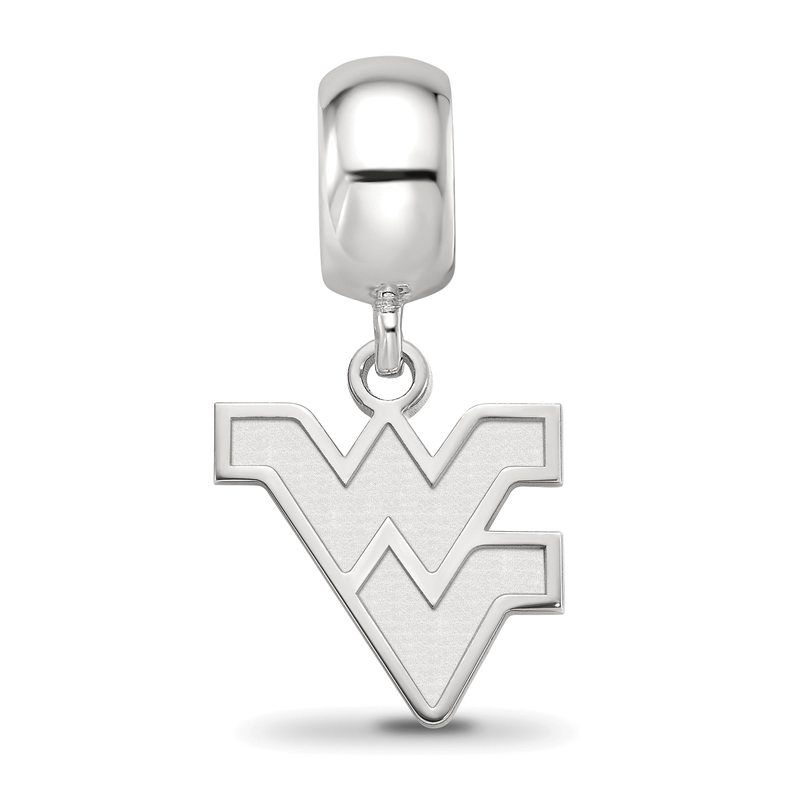 Sterling Silver Rhodium-plated LogoArt West Virginia University W-V Small Dangle Bead Charm