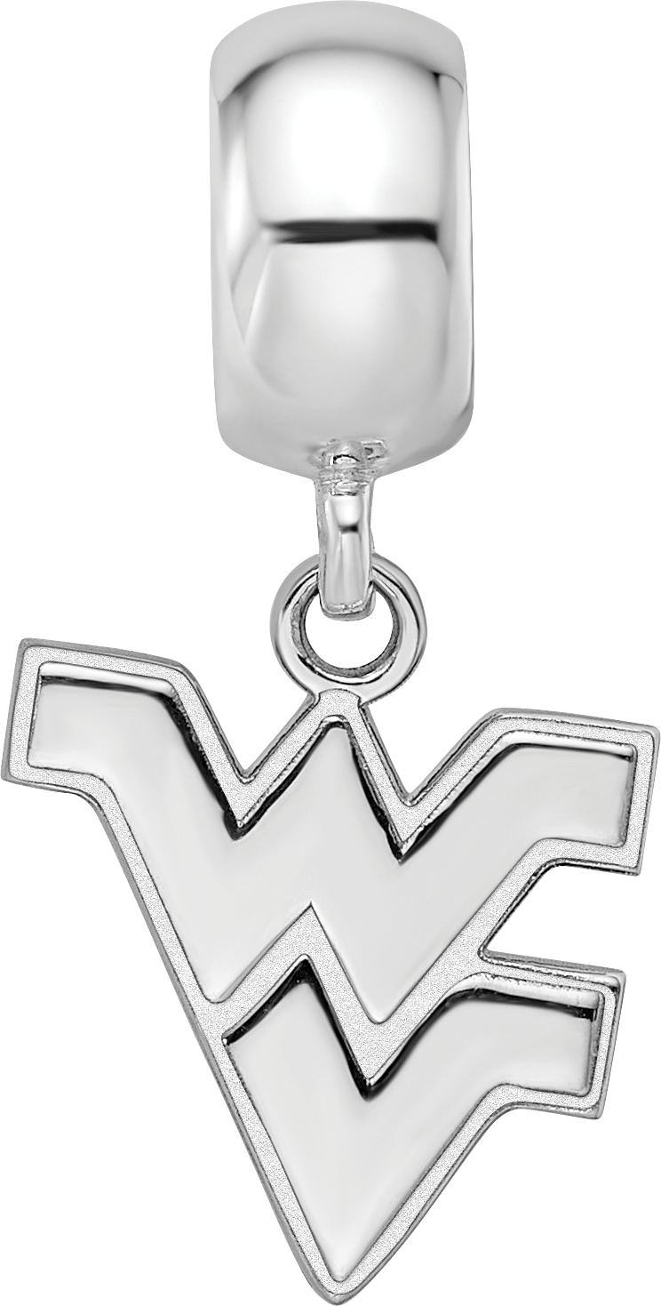 Sterling Silver Rhodium-plated LogoArt West Virginia University W-V Small Dangle Bead Charm