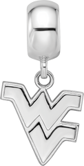 Sterling Silver Rhodium-plated LogoArt West Virginia University W-V Small Dangle Bead Charm