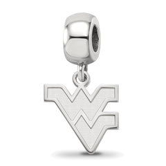 Sterling Silver Rhodium-plated LogoArt West Virginia University W-V Small Dangle Bead Charm