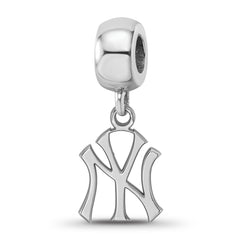 Sterling Silver Rhodium-plated MLB LogoArt New York Yankees N-Y Small Dangle Bead