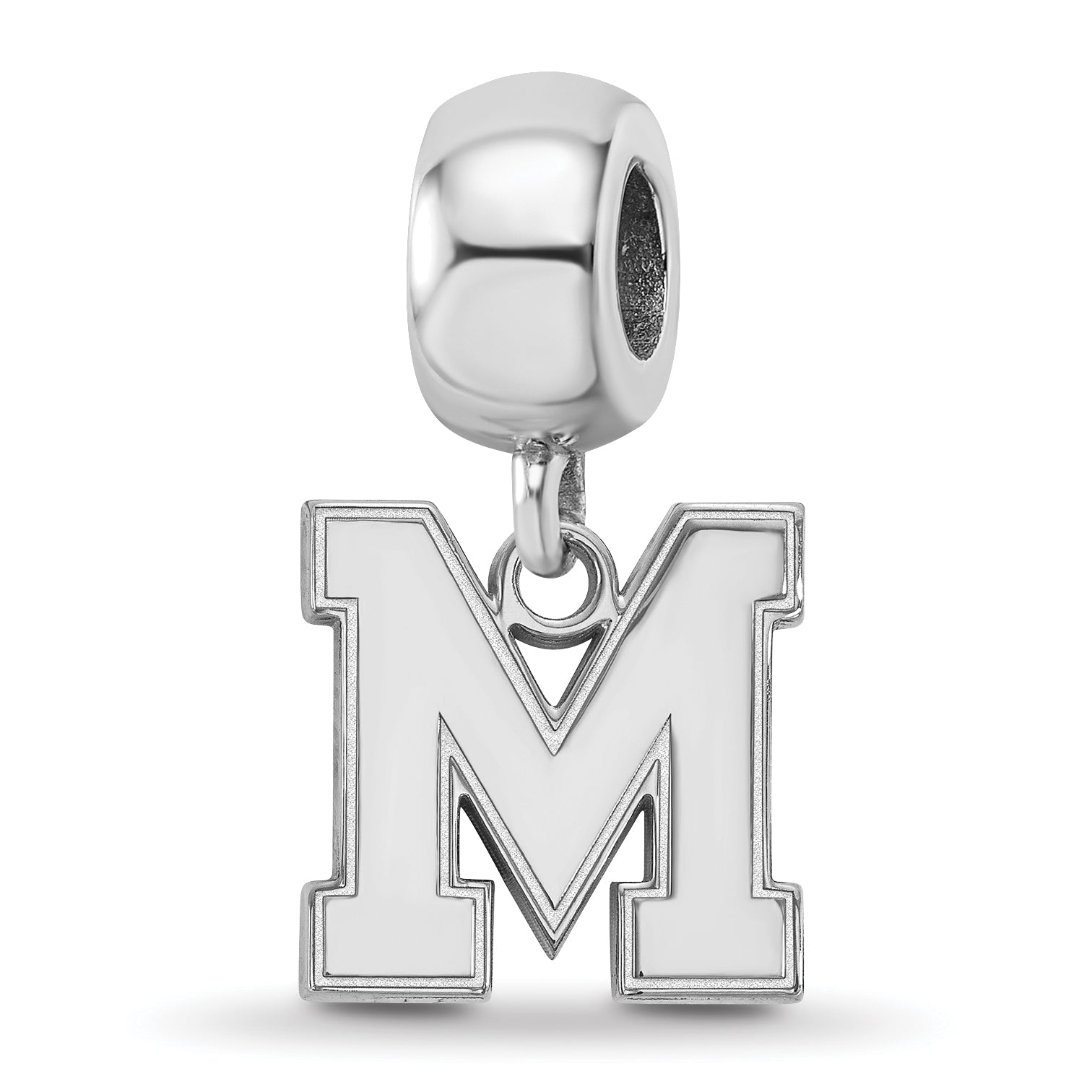 Sterling Silver Rhodium-plated LogoArt University of Memphis Letter M Small Bead Charm