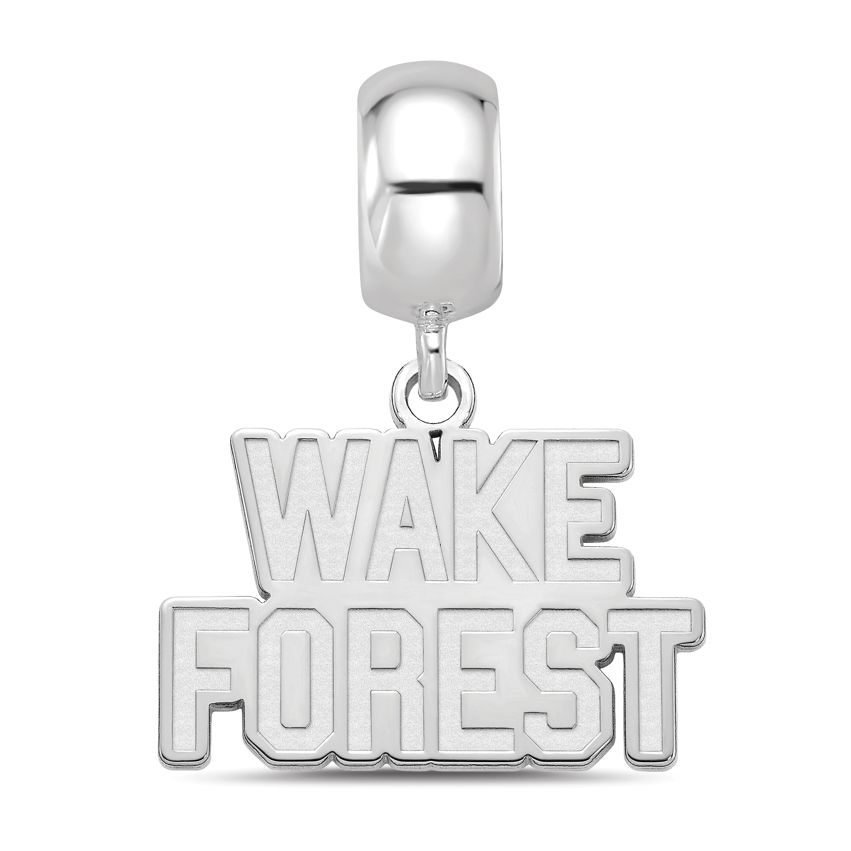 Sterling Silver Rhodium-plated LogoArt Wake Forest University W-F Deacon Small Dangle Bead