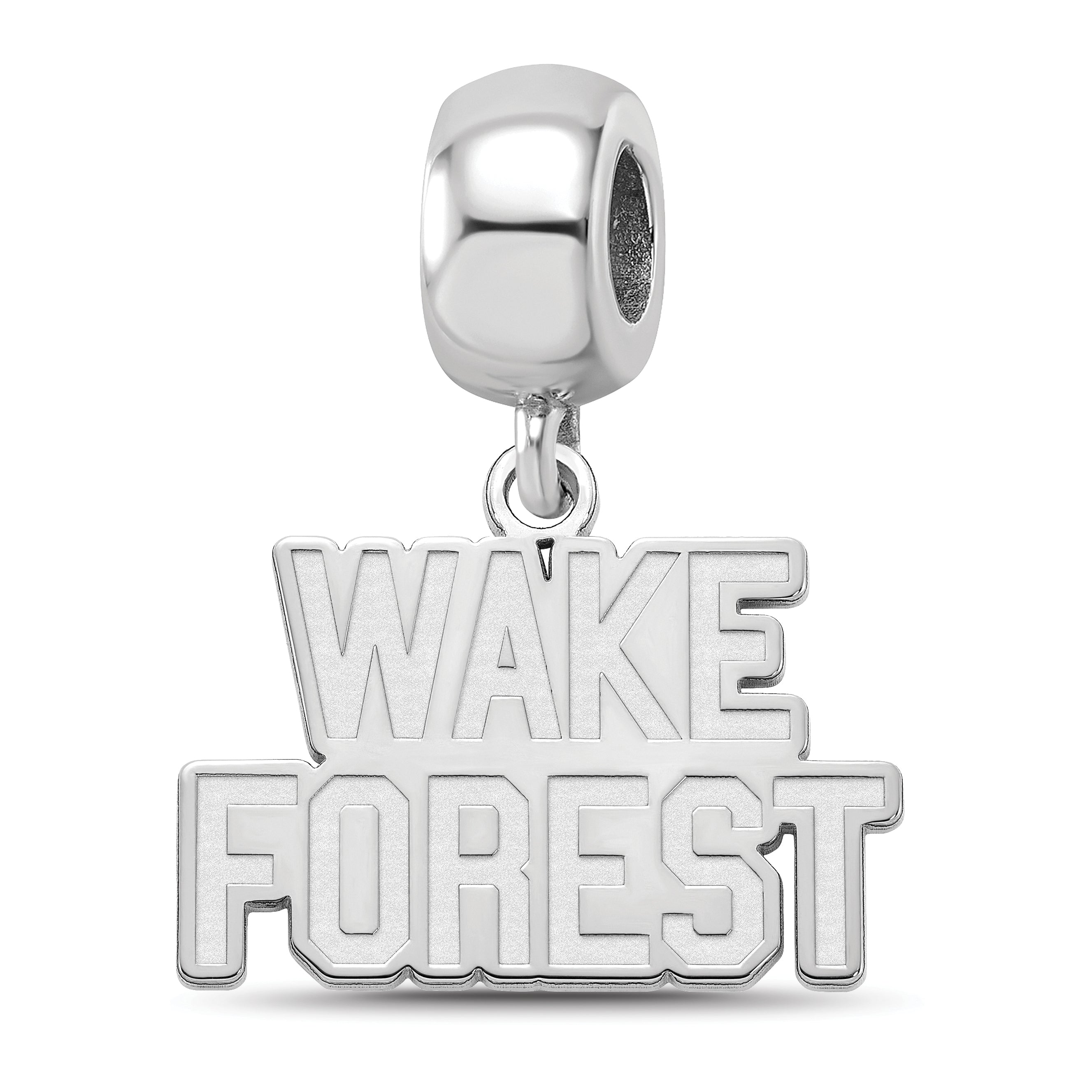 Sterling Silver Rhodium-plated LogoArt Wake Forest University W-F Deacon Small Dangle Bead