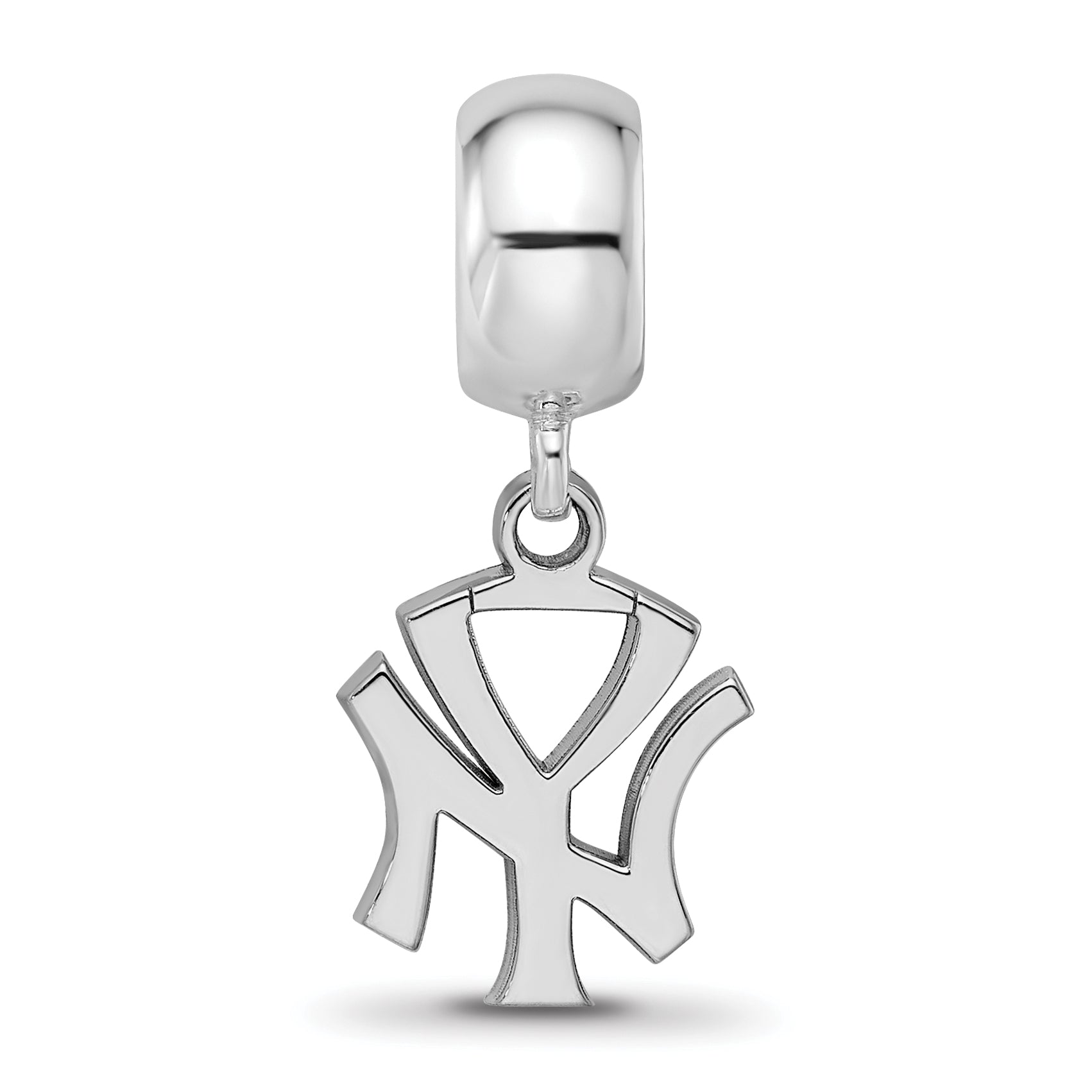 Sterling Silver Rhodium-plated MLB LogoArt New York Yankees N-Y Small Dangle Bead