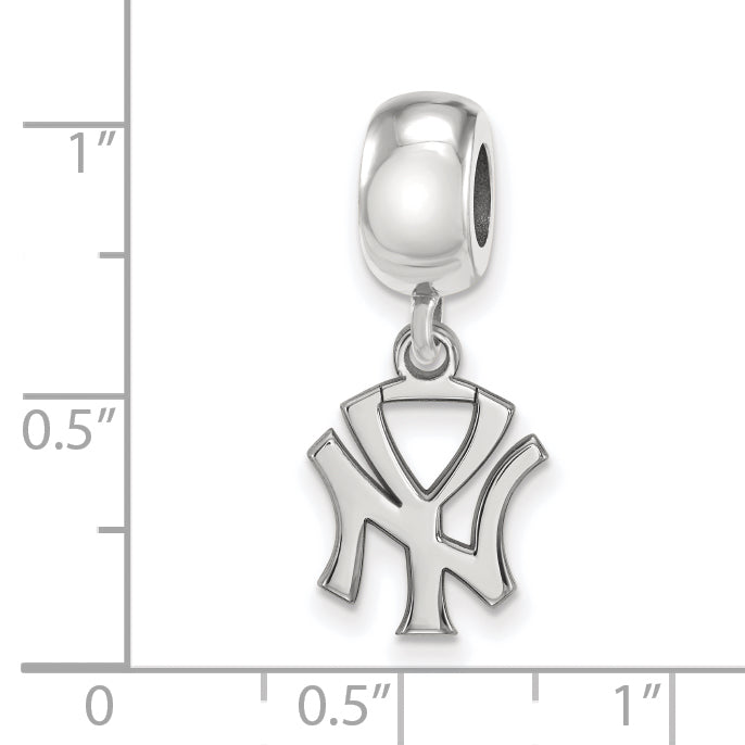 Sterling Silver Rhodium-plated MLB LogoArt New York Yankees N-Y Small Dangle Bead