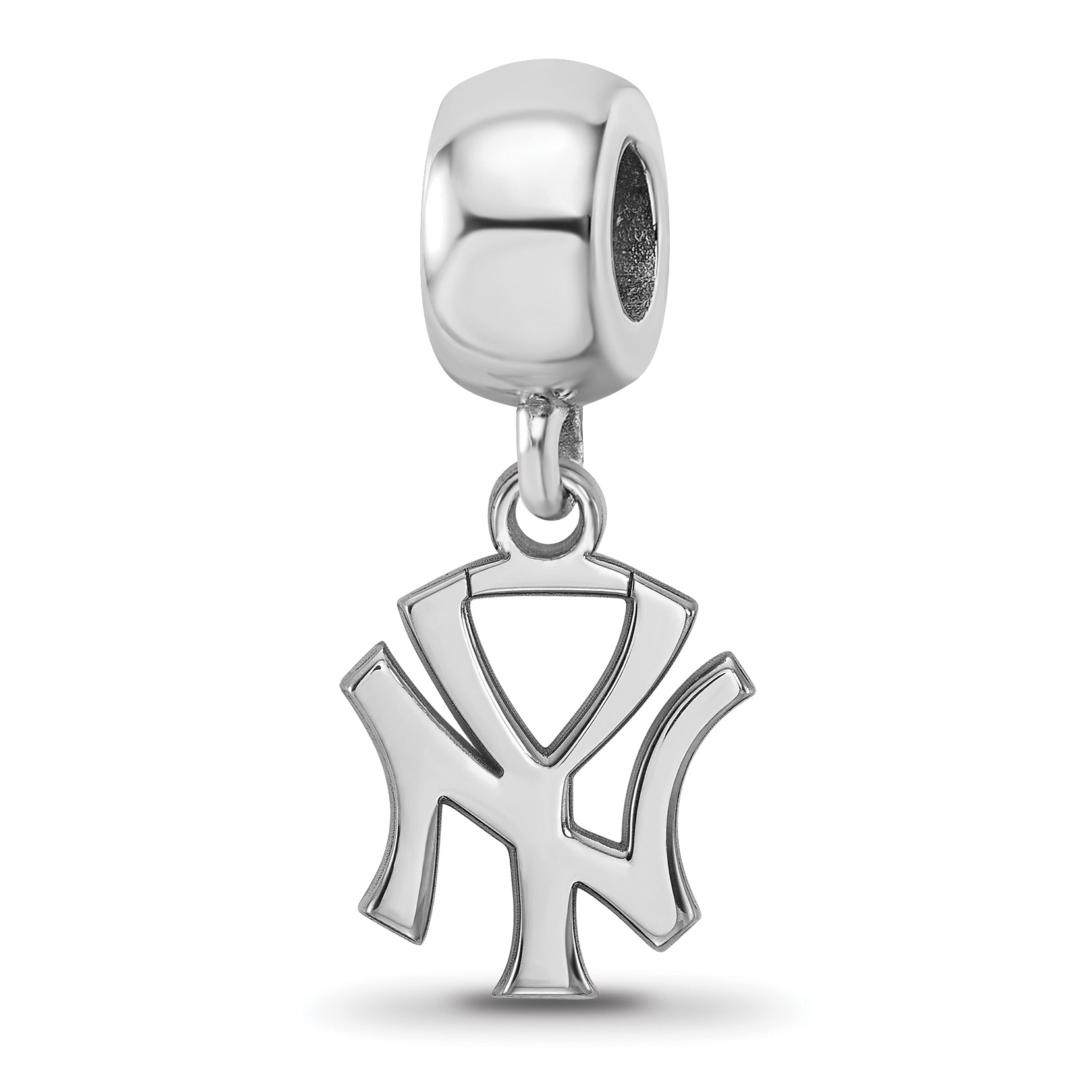 Sterling Silver Rhodium-plated MLB LogoArt New York Yankees N-Y Small Dangle Bead