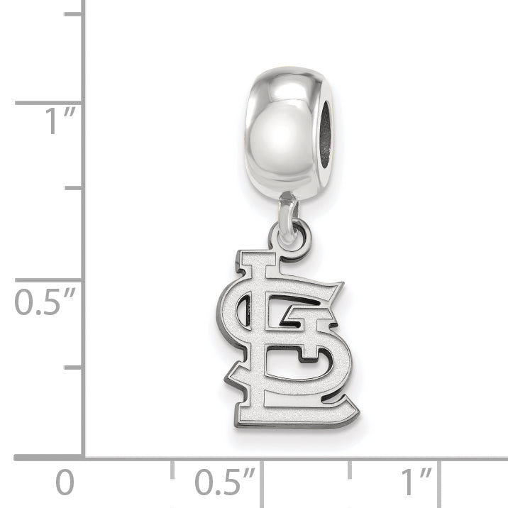 Sterling Silver Rhodium-plated MLB LogoArt St. Louis Cardinals St. L Small Dangle Bead