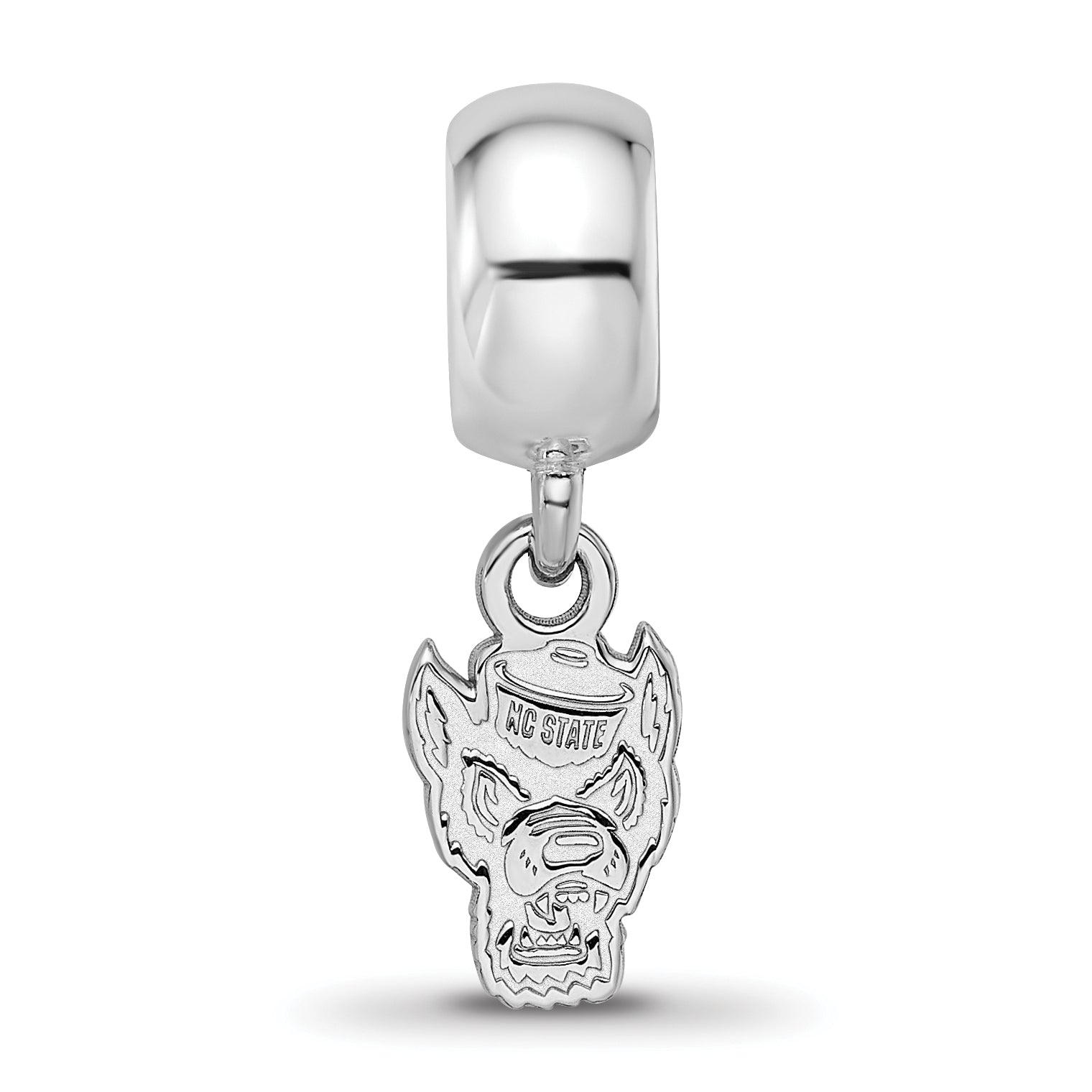 Sterling Silver Rhodium-plated LogoArt North Carolina State University Wolf Extra Small Dangle Bead Charm