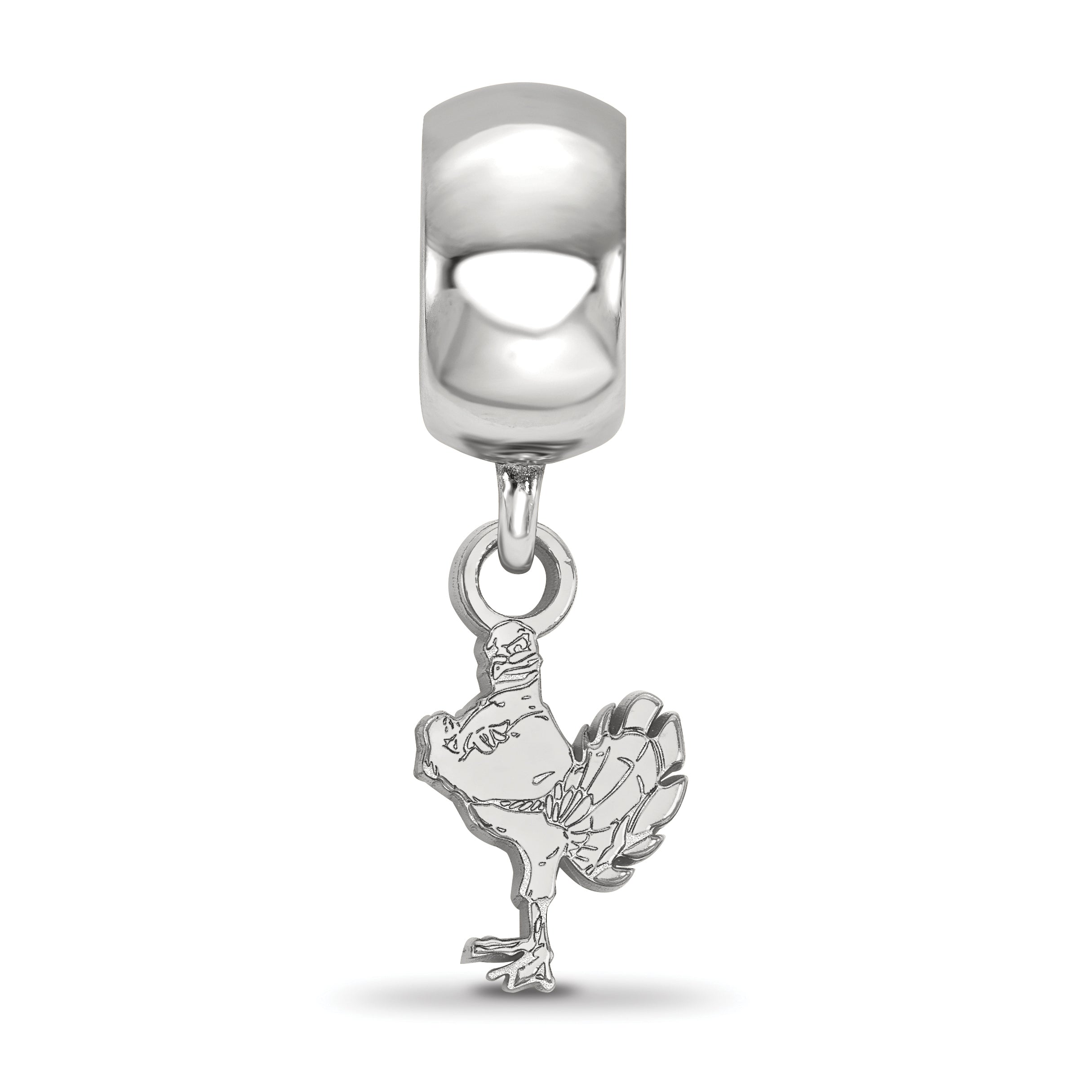 Sterling Silver Rhodium-plated LogoArt Virginia Tech HokieBird Extra Small Dangle Bead Charm