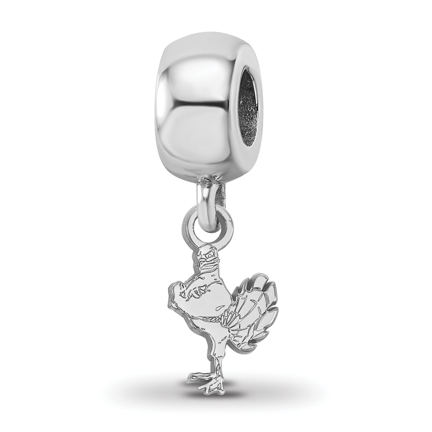 Sterling Silver Rhodium-plated LogoArt Virginia Tech HokieBird Extra Small Dangle Bead Charm