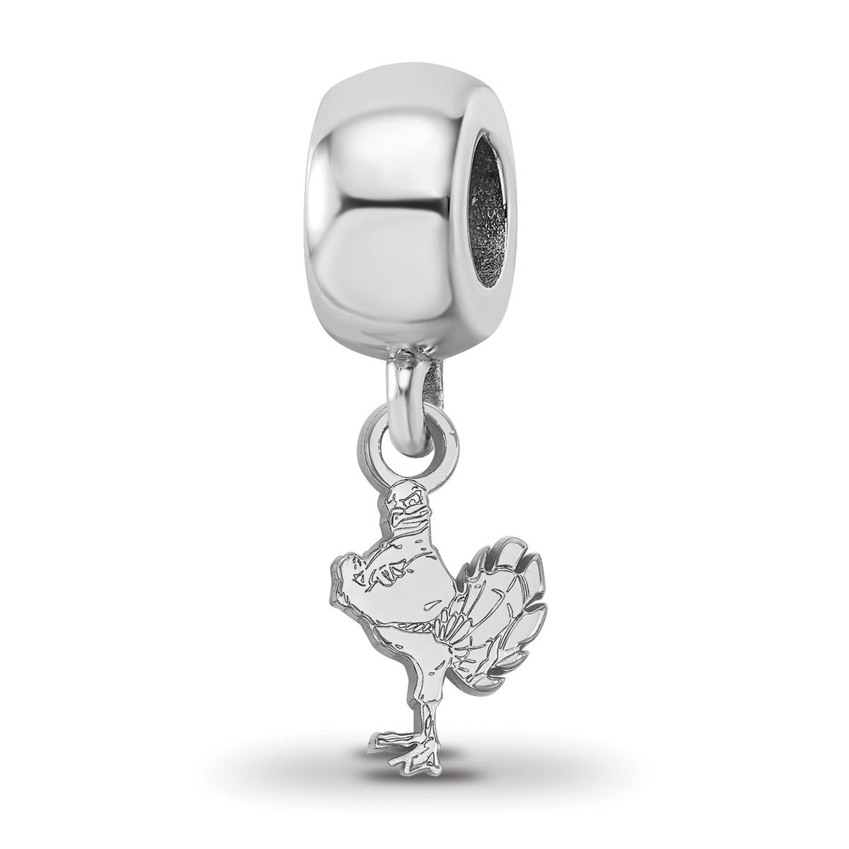 Sterling Silver Rhodium-plated LogoArt Virginia Tech HokieBird Extra Small Dangle Bead Charm