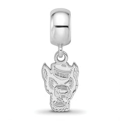 Sterling Silver Rhodium-plated LogoArt North Carolina State University Wolf Small Dangle Bead Charm