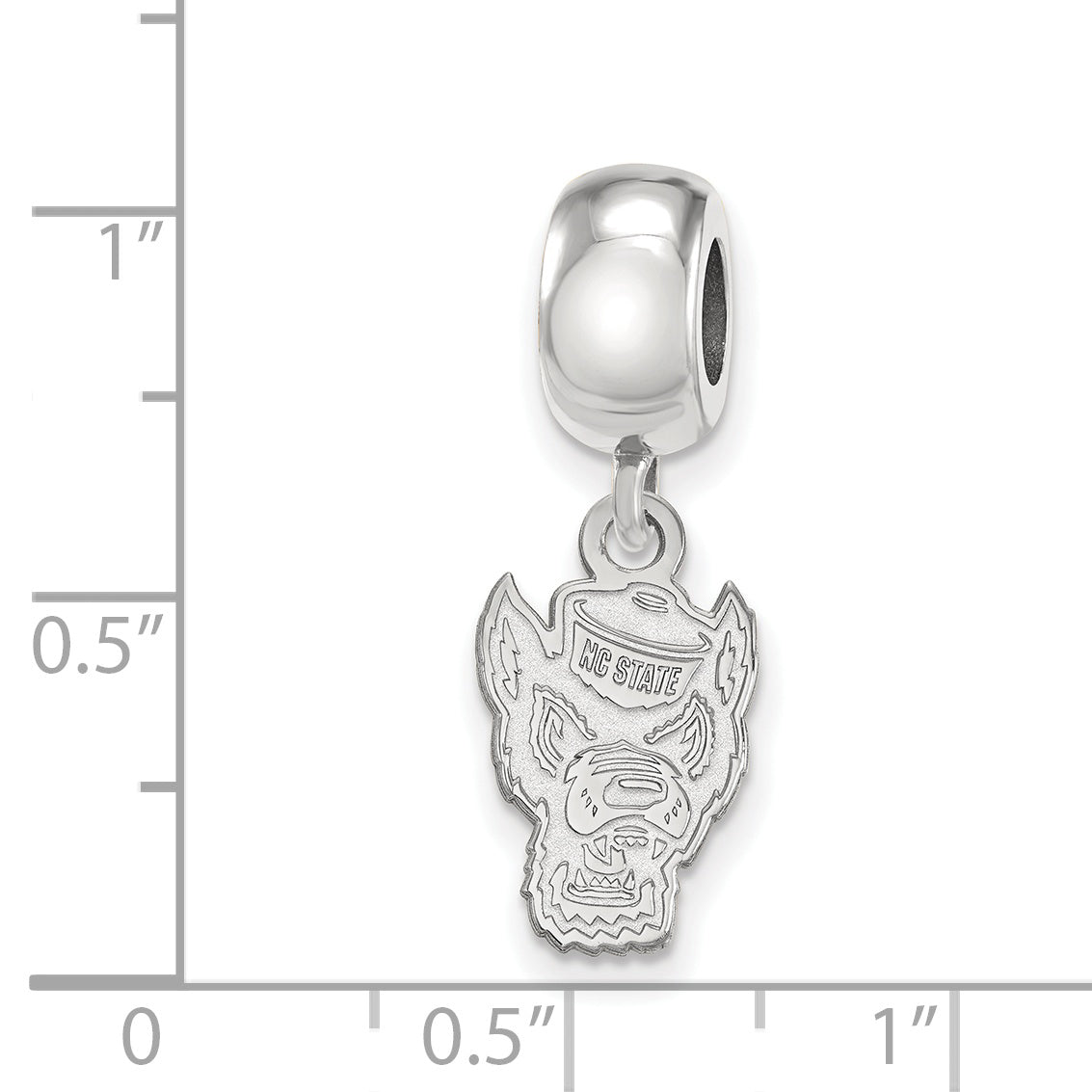 Sterling Silver Rhodium-plated LogoArt North Carolina State University Wolf Small Dangle Bead Charm