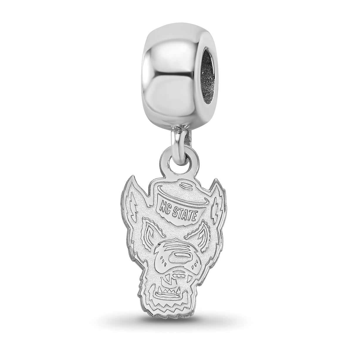 Sterling Silver Rhodium-plated LogoArt North Carolina State University Wolf Small Dangle Bead Charm