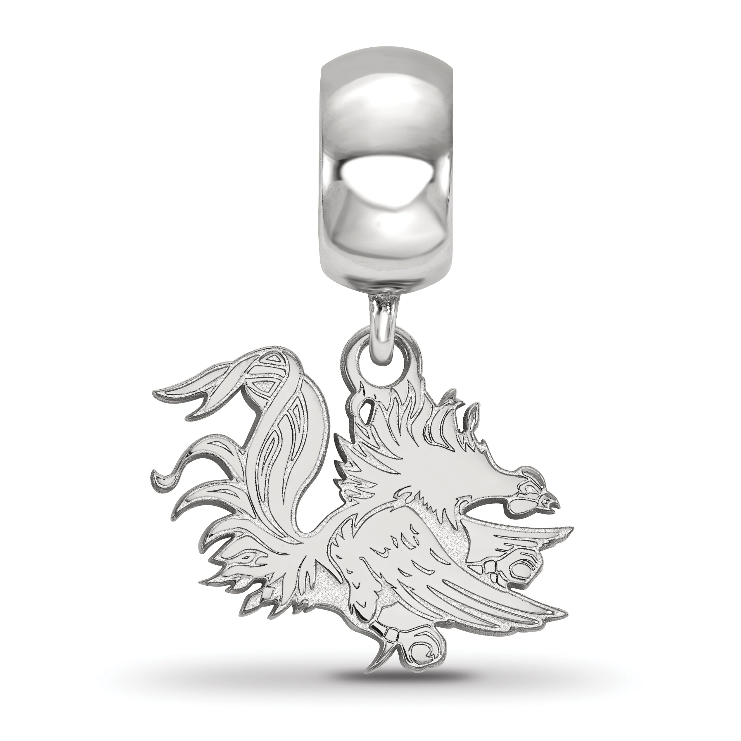 Sterling Silver Rhodium-plated LogoArt University of South Carolina Gamecock Small Dangle Bead Charm