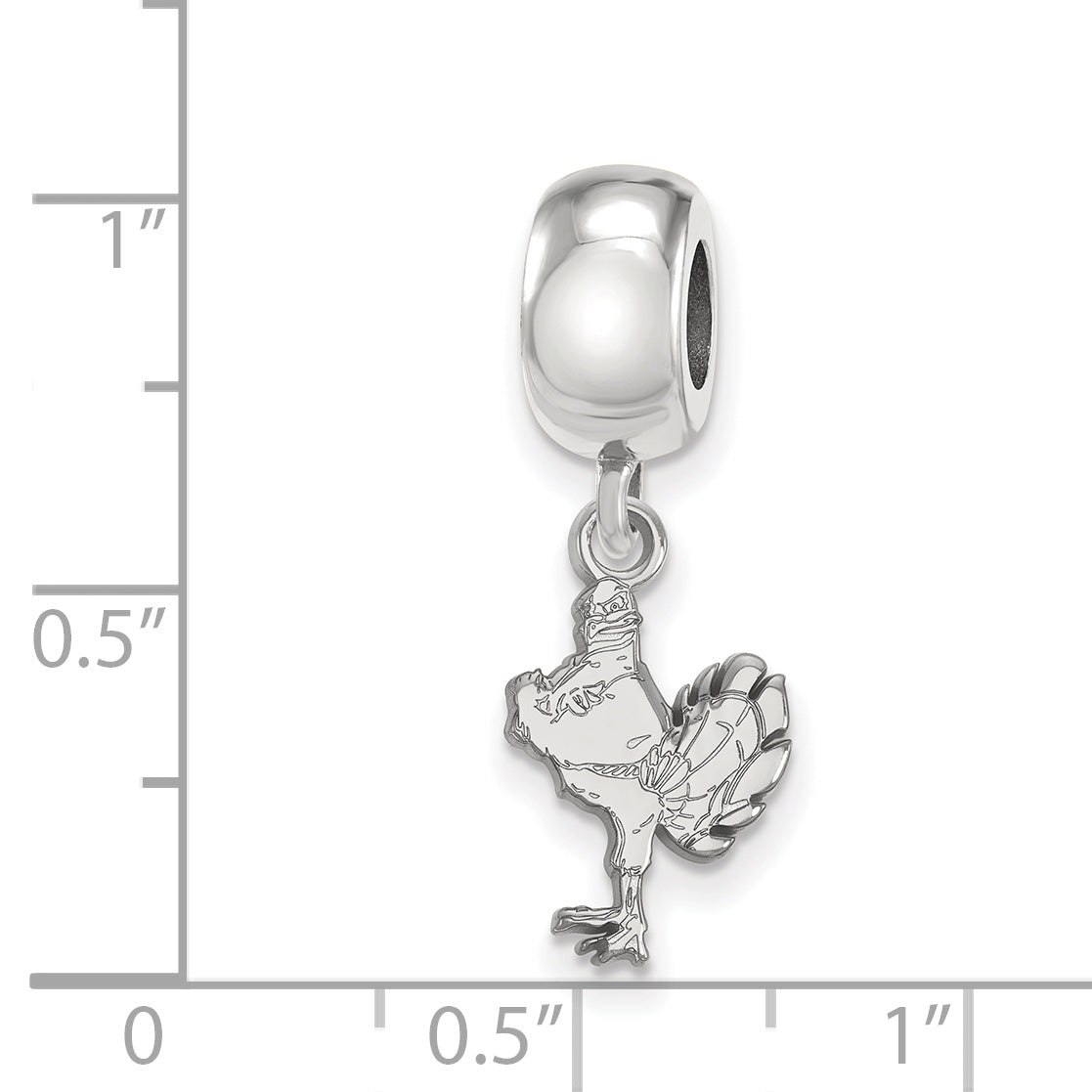 Sterling Silver Rhodium-plated LogoArt Virginia Tech HokieBird Small Dangle Bead Charm