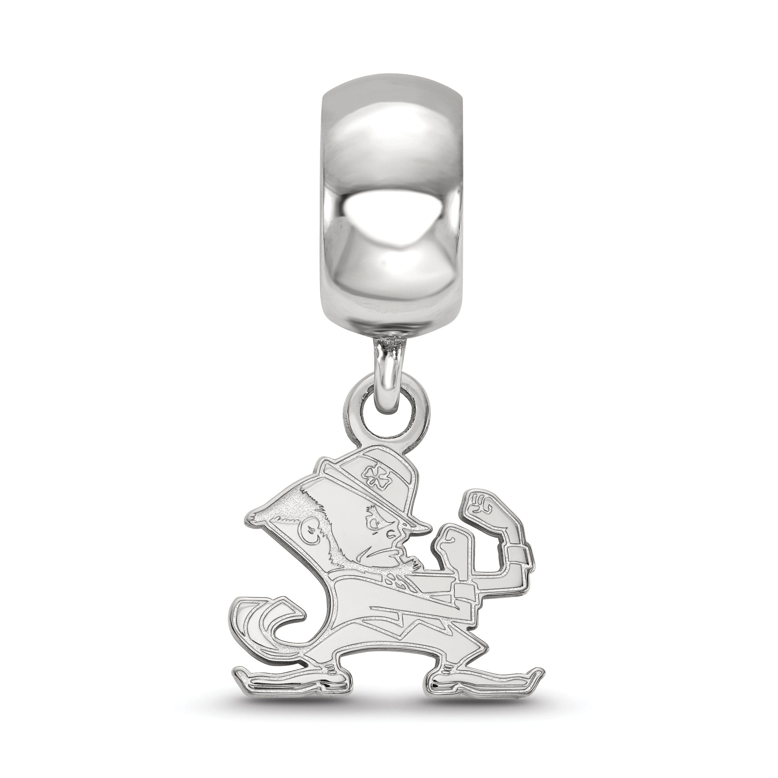 Sterling Silver Rhodium-plated LogoArt University of Notre Dame Leprechaun Extra Small Dangle Bead Charm