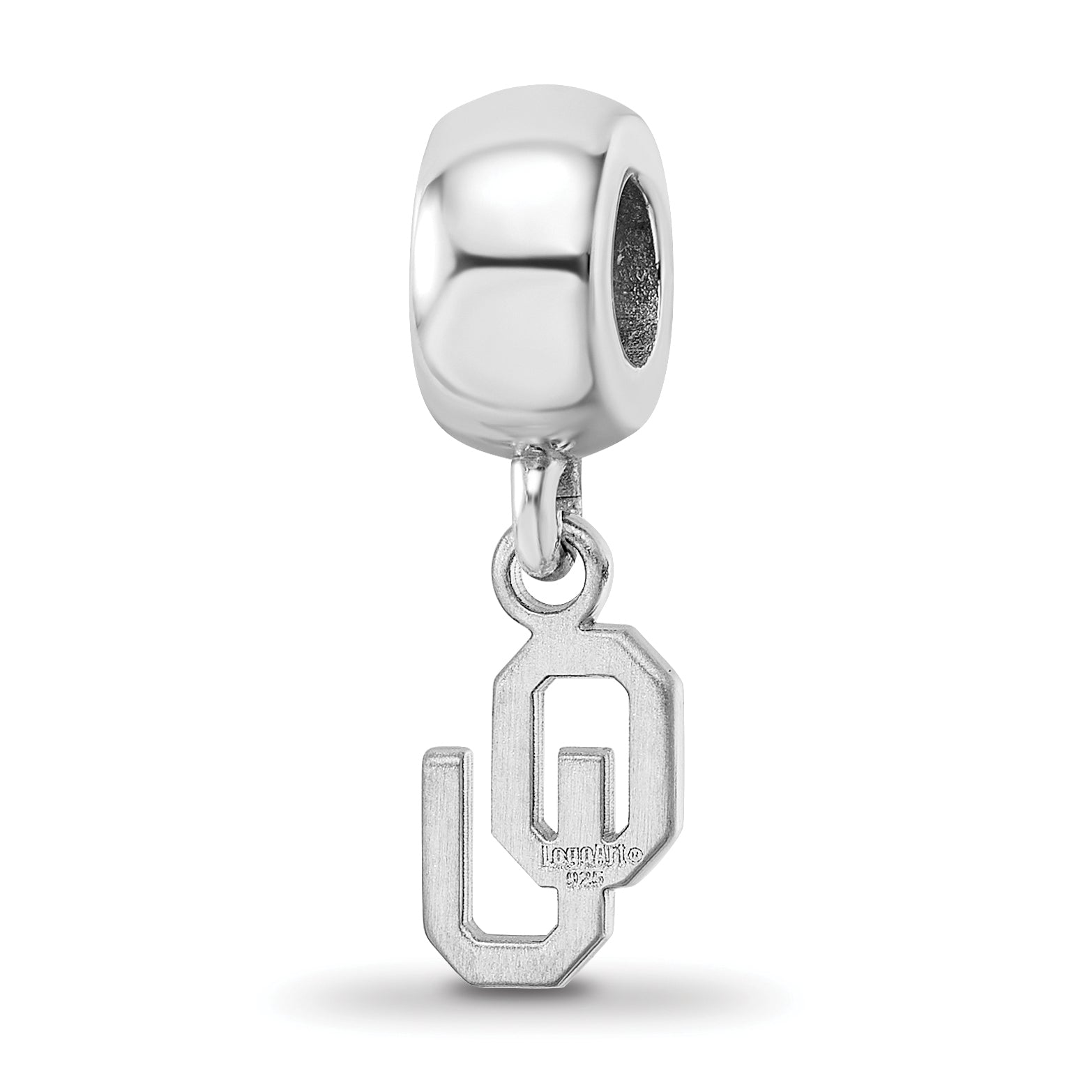 Sterling Silver Rhodium-plated LogoArt University of Oklahoma O-U Extra Small Dangle Bead Charm