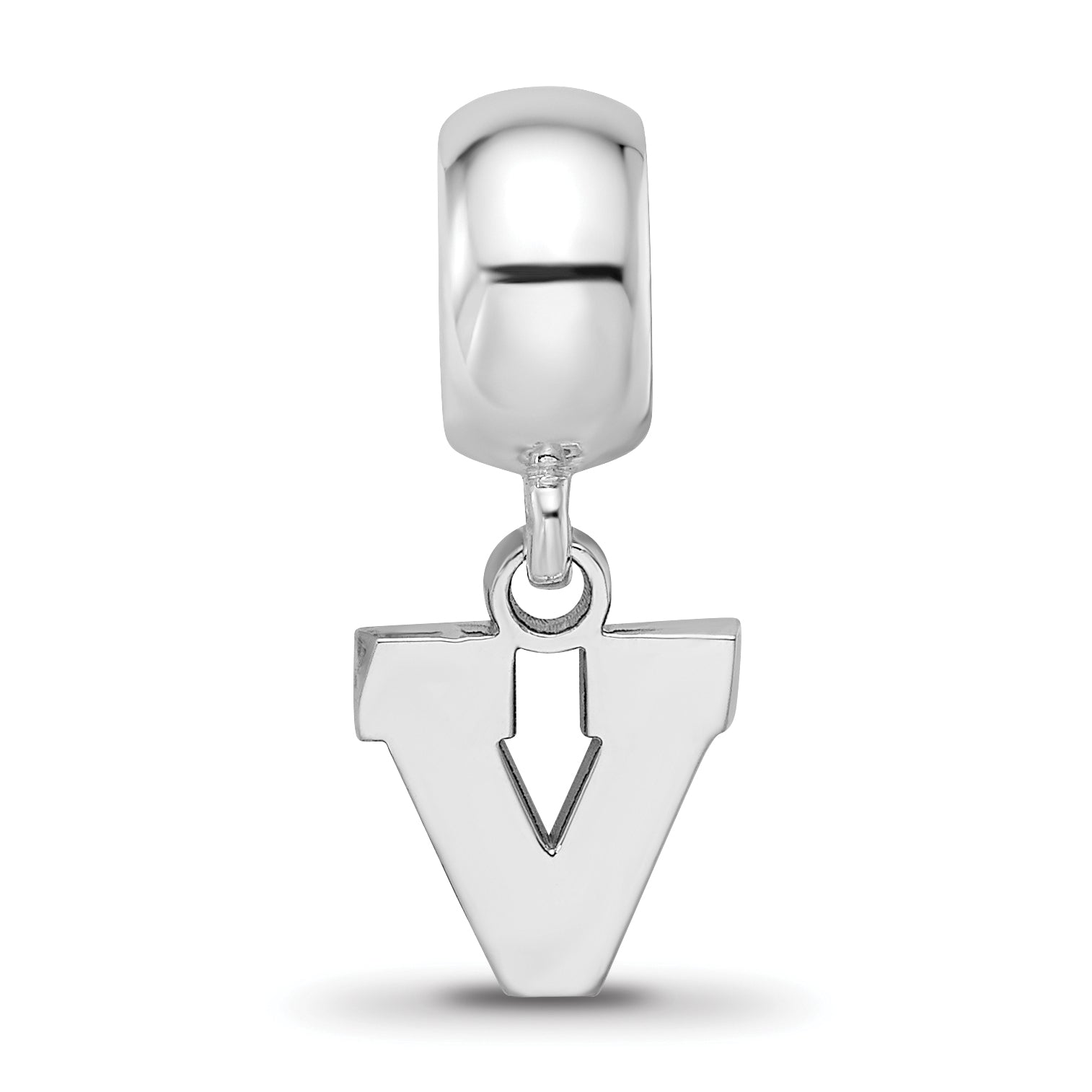 Sterling Silver Rhodium-plated LogoArt University of Virginia Letter V Extra Small Dangle Bead Charm