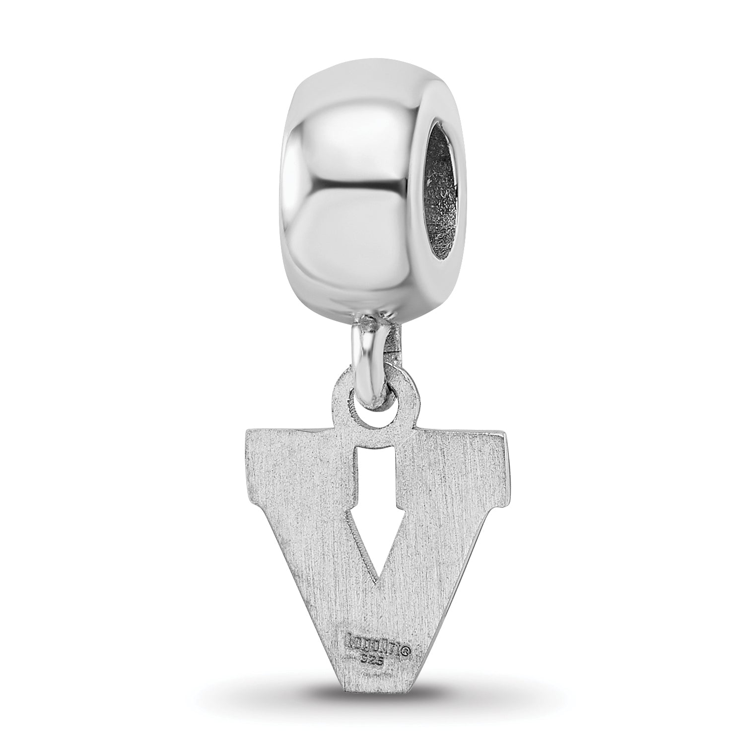 Sterling Silver Rhodium-plated LogoArt University of Virginia Letter V Extra Small Dangle Bead Charm