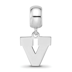 Sterling Silver Rhodium-plated LogoArt University of Virginia Letter V Small Dangle Bead Charm