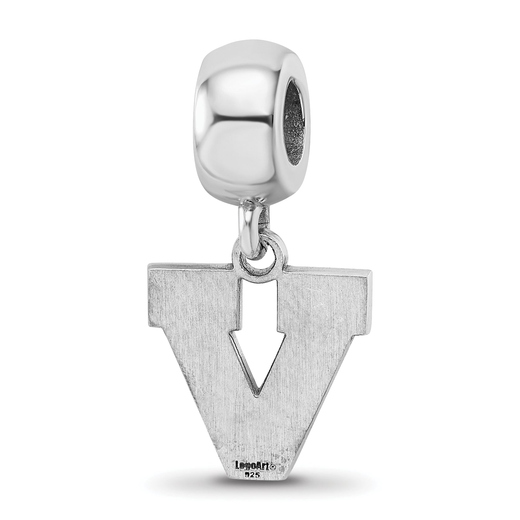 Sterling Silver Rhodium-plated LogoArt University of Virginia Letter V Small Dangle Bead Charm