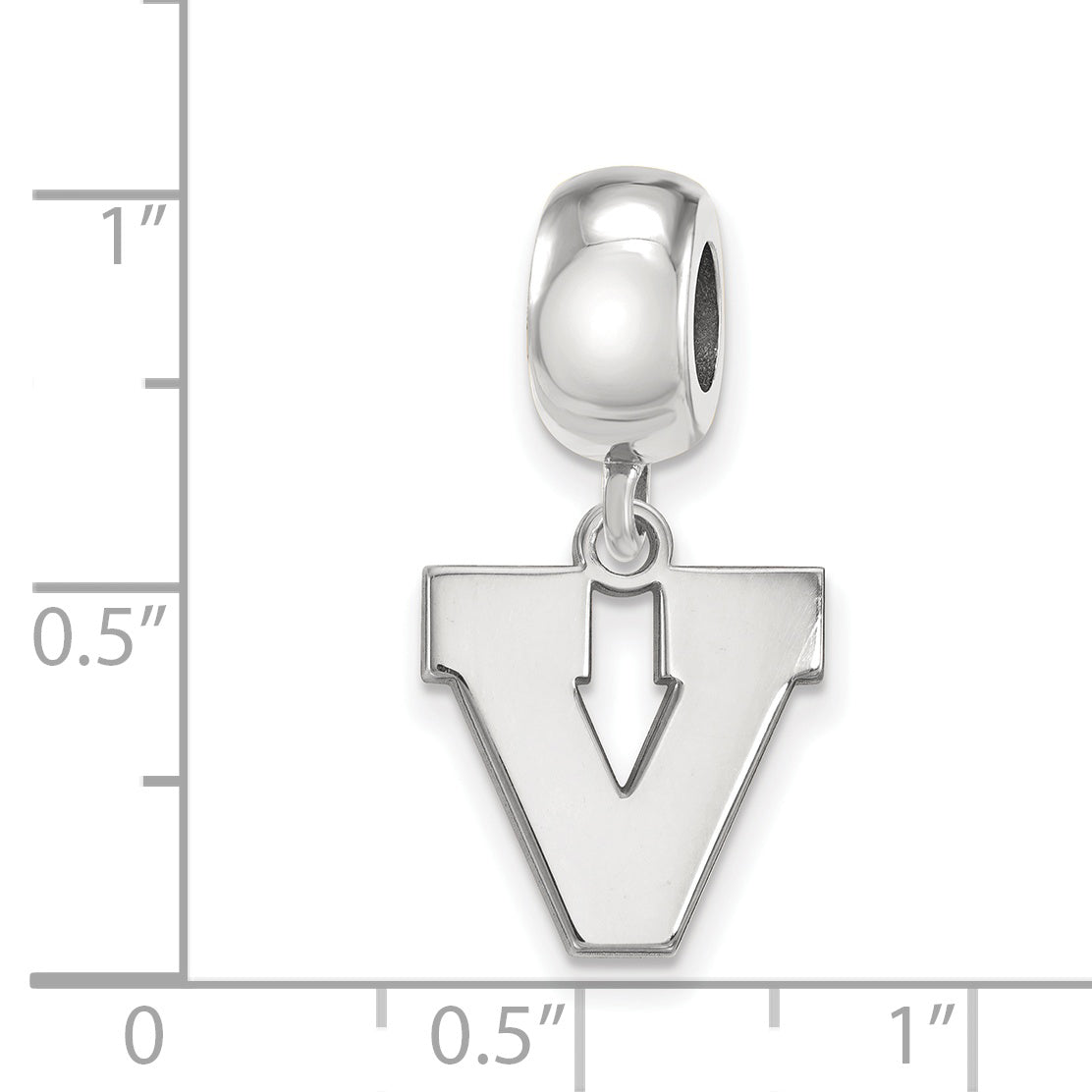 Sterling Silver Rhodium-plated LogoArt University of Virginia Letter V Small Dangle Bead Charm