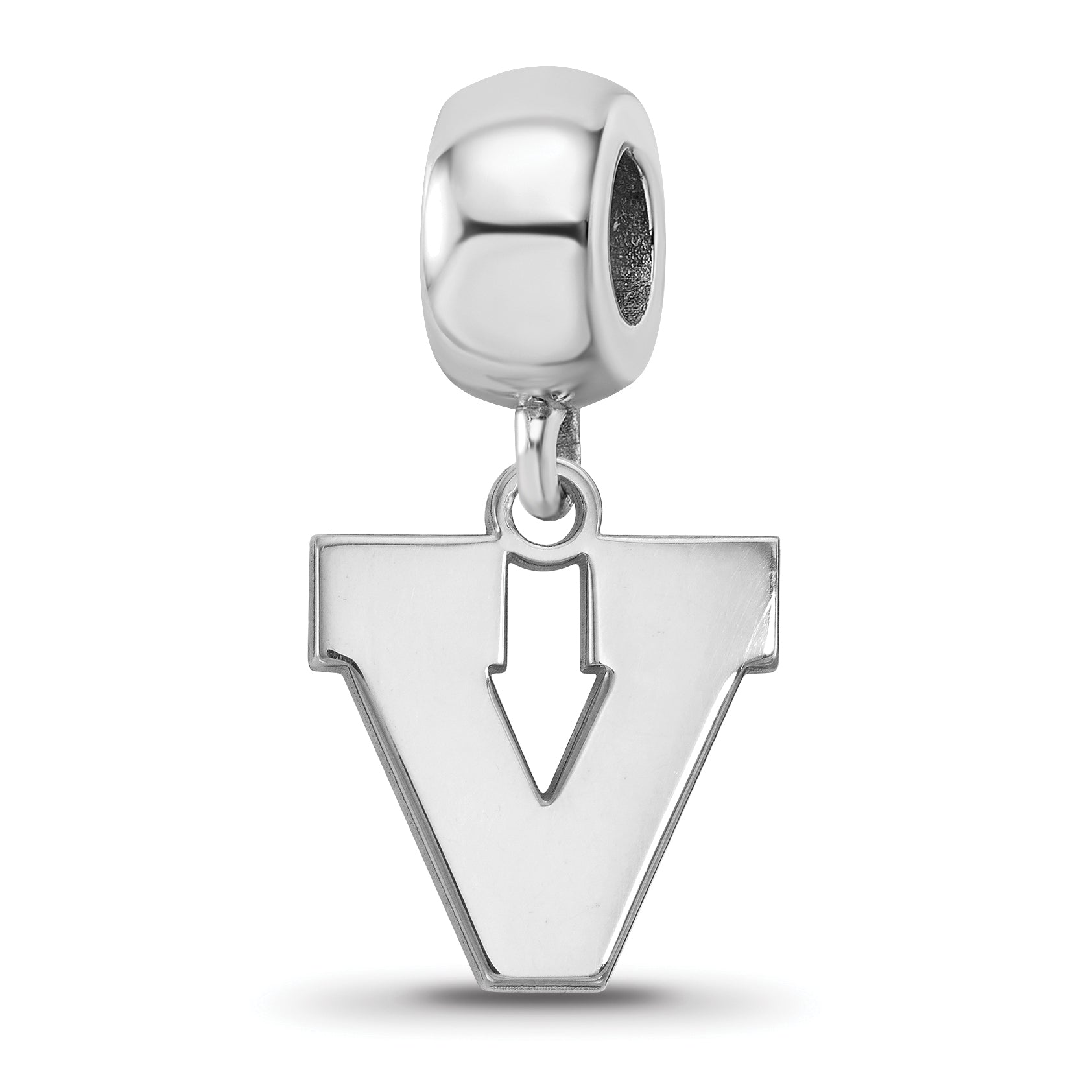 Sterling Silver Rhodium-plated LogoArt University of Virginia Letter V Small Dangle Bead Charm