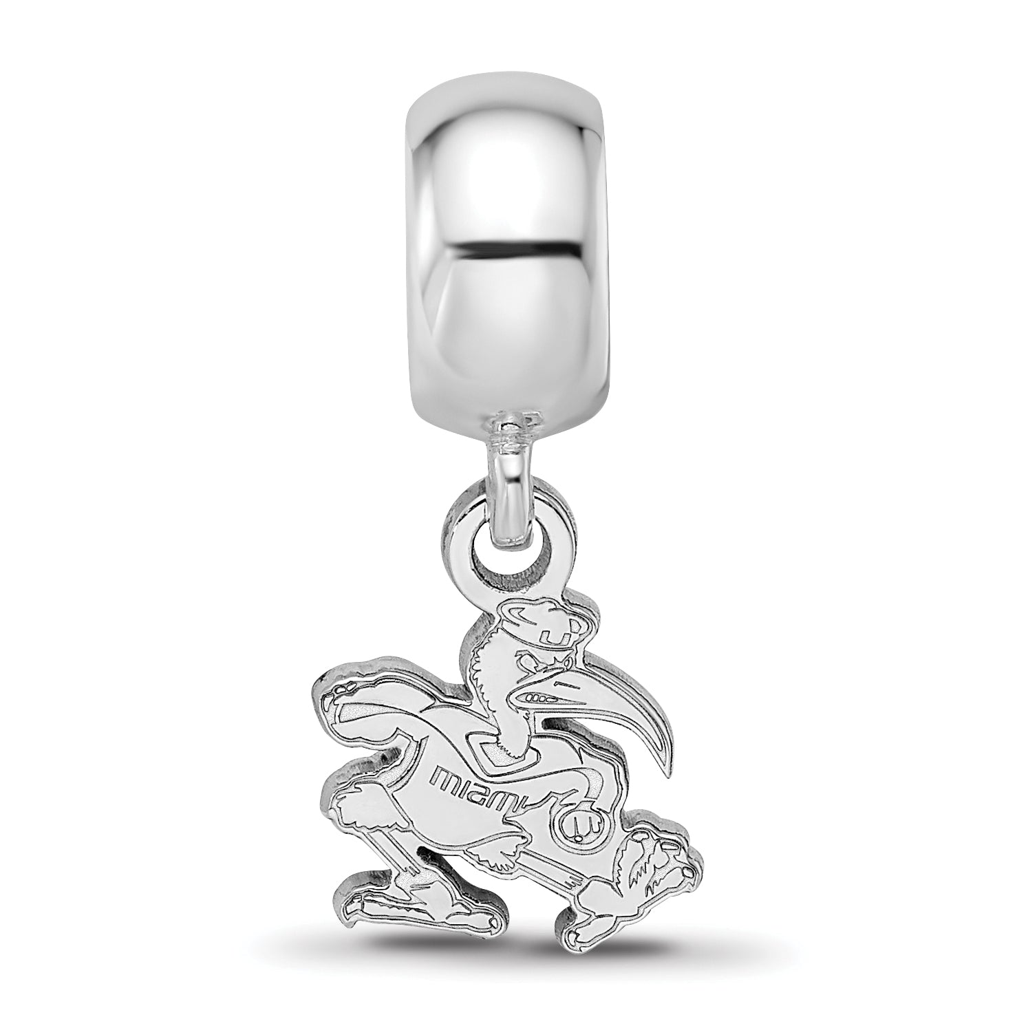 Sterling Silver Rhodium-plated LogoArt University of Miami Florida Sebastian Extra Small Dangle Bead Charm