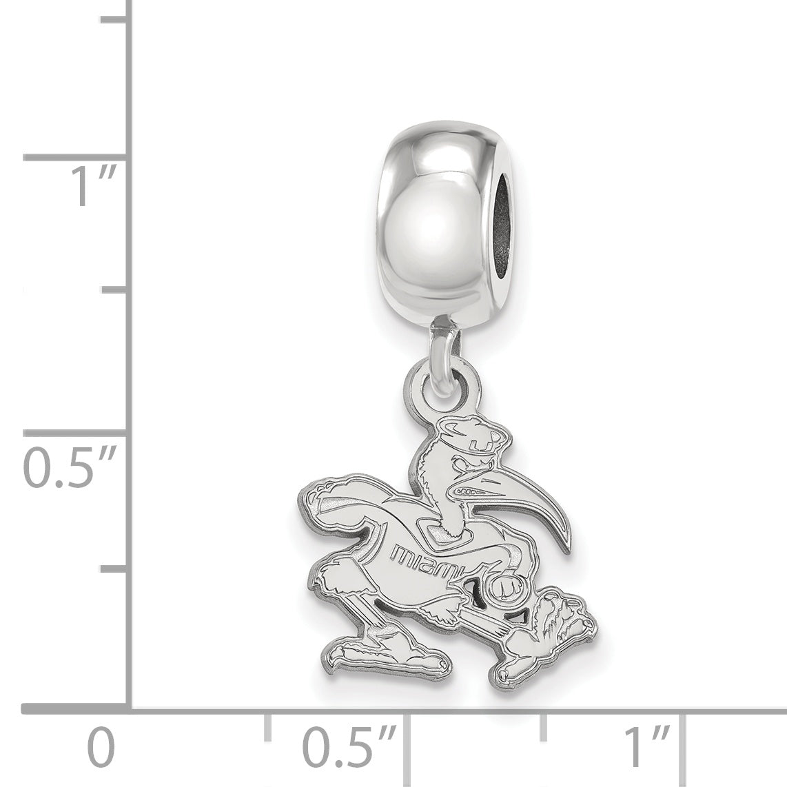 Sterling Silver Rhodium-plated LogoArt University of Miami Florida Sebastian Small Dangle Bead Charm