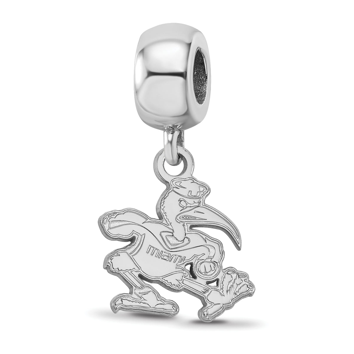 Sterling Silver Rhodium-plated LogoArt University of Miami Florida Sebastian Small Dangle Bead Charm