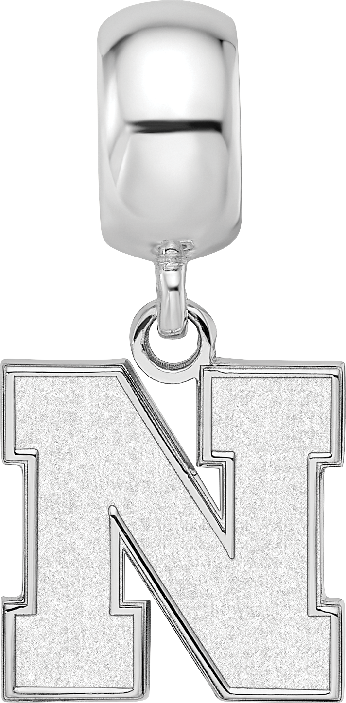 Sterling Silver Rhodium-plated LogoArt University of Nebraska Letter N Small Dangle Bead Charm