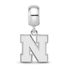 Sterling Silver Rhodium-plated LogoArt University of Nebraska Letter N Small Dangle Bead Charm