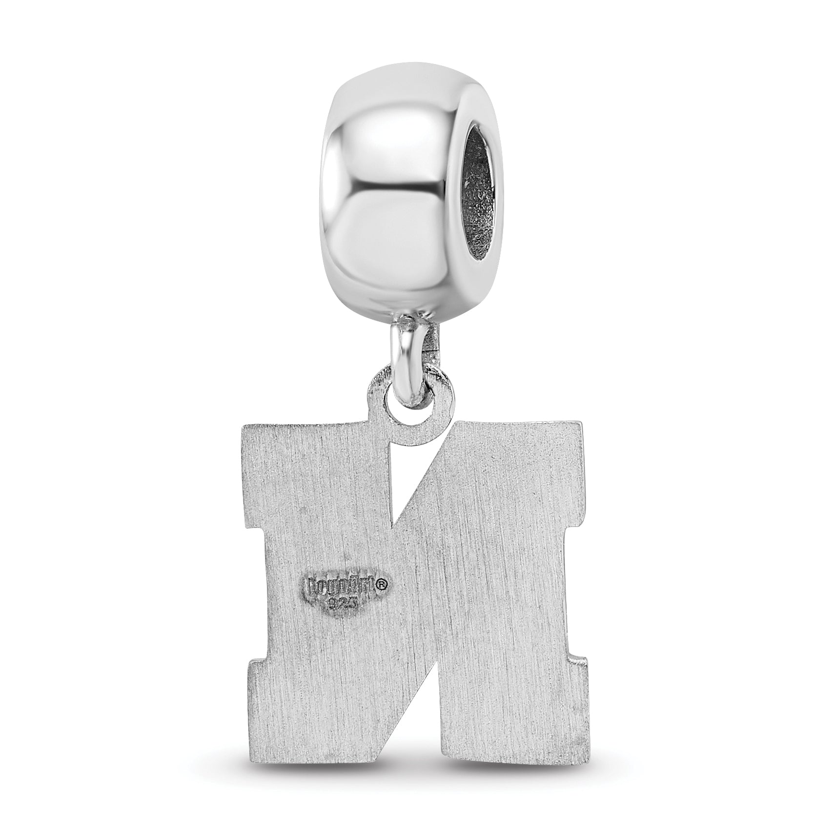 Sterling Silver Rhodium-plated LogoArt University of Nebraska Letter N Small Dangle Bead Charm